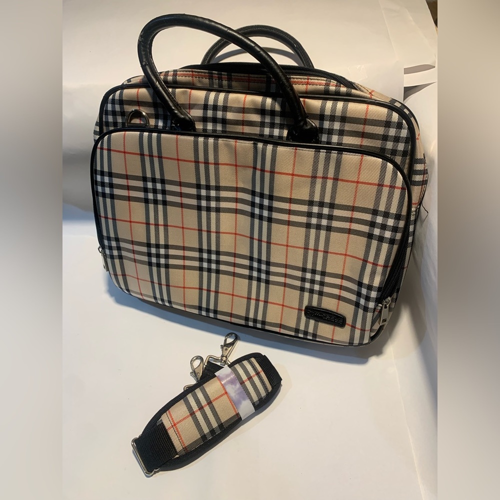 Miracle Laptop Shoulder Bag, 14” Sleeve Case, Burberry Style, Handles Are Peeled